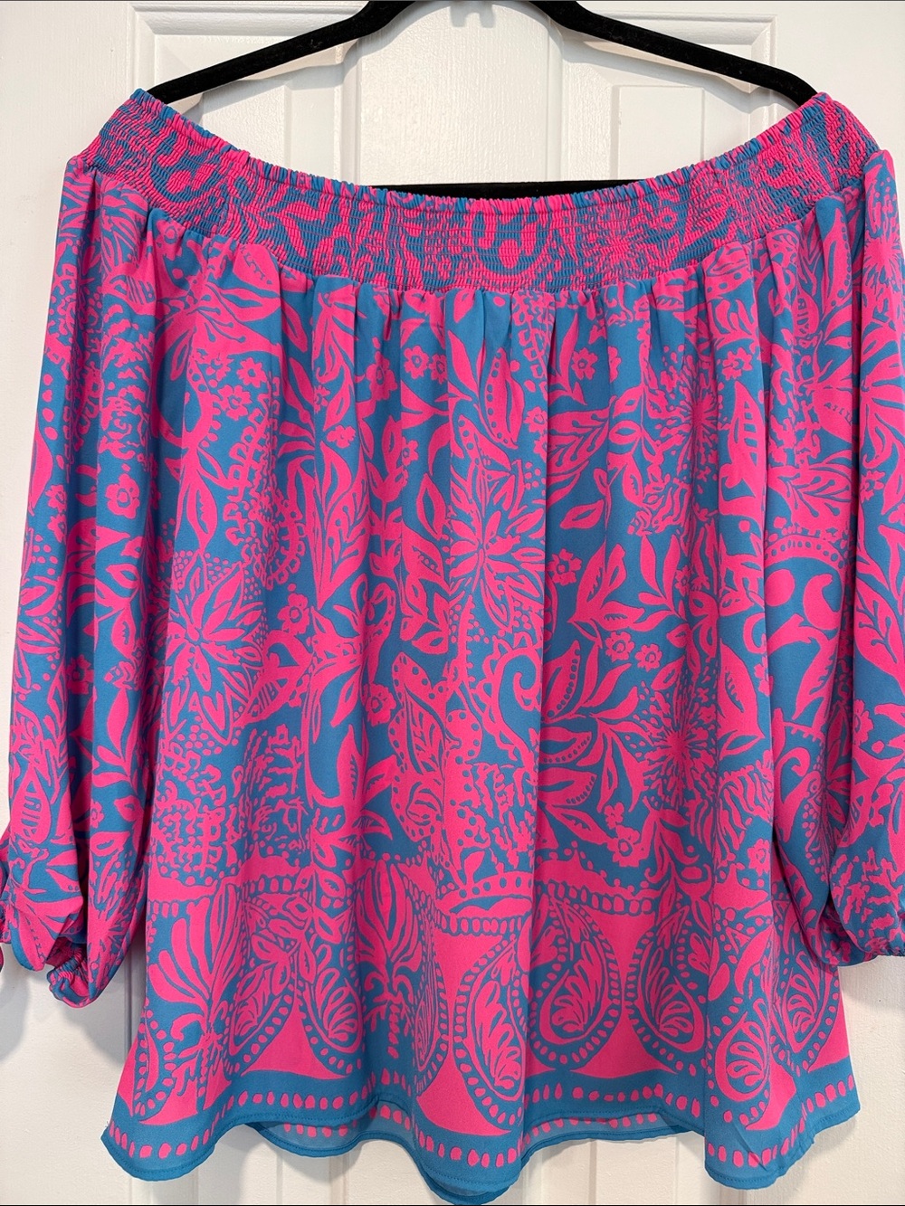 Lilly Pulitzer Pink & Blue Off-Shoulder Floral Blouse